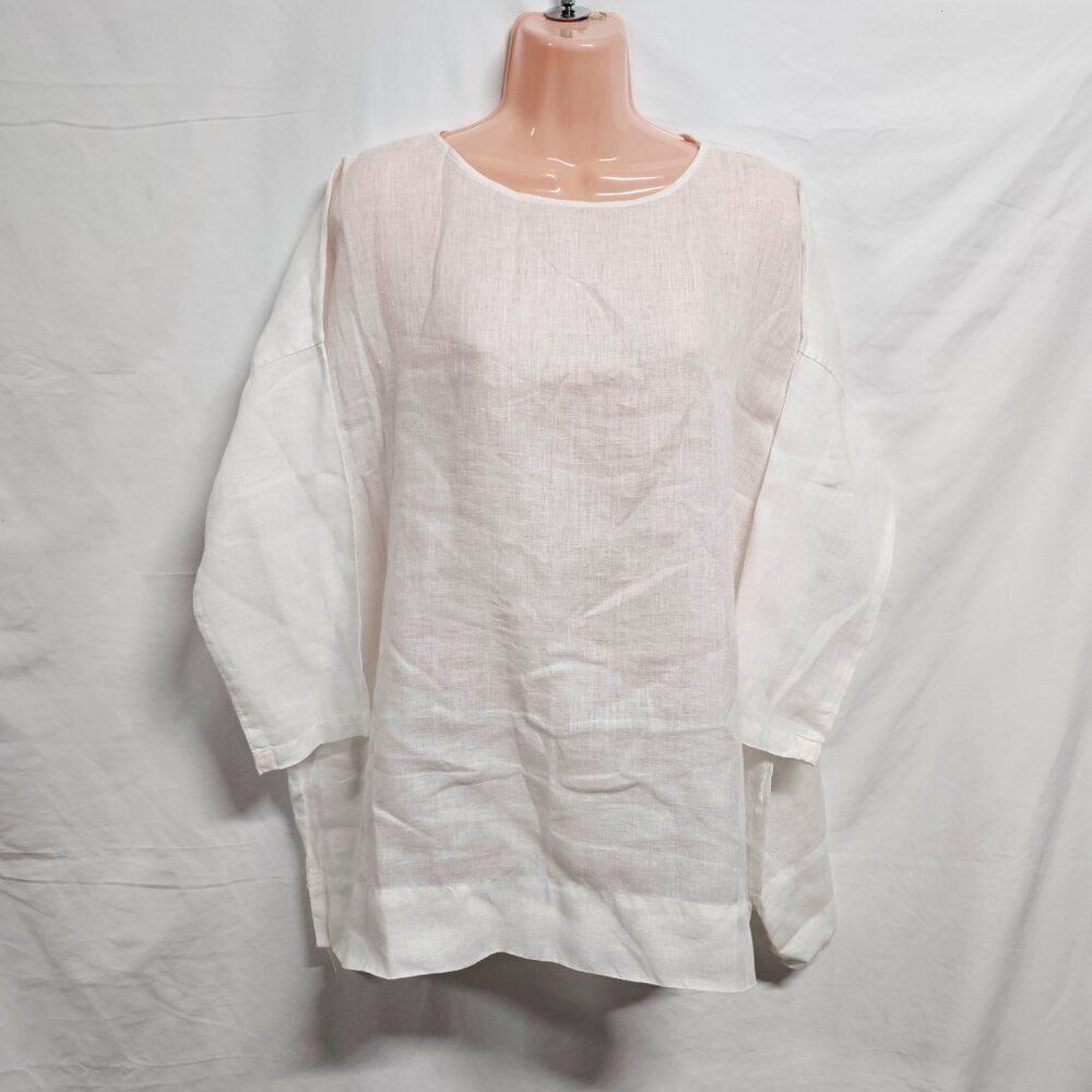 Urban Research Door Boxy Casual Top Blouse Women One Size White Linen - Picture 3 of 11